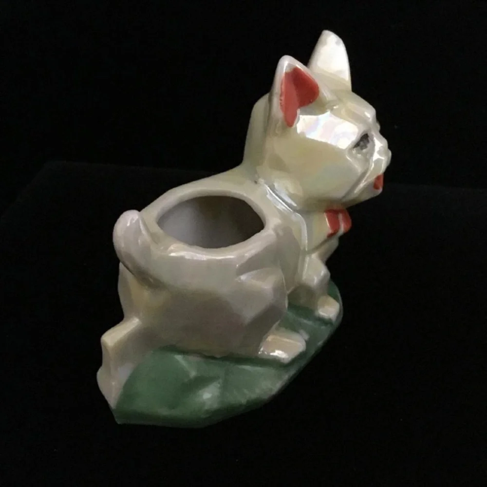 Vintage lusterware cubist Ceramic Cat Figurine Toothpick holder Japan